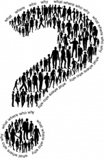 Question mark illustration of silhouettes of business people 17211817_s